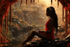 armandstroh_a_beautiful_woman_sits_in_an_open_area_by_a_cave_in_f841a086-433e-40af-9635-4fcb81ed4cc8